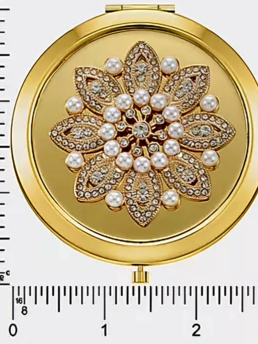 NWT Monet Jewelry Gold Tone Flower & Pearls Snap Compact Mirror with Box 2.75" - Picture 6 of 6